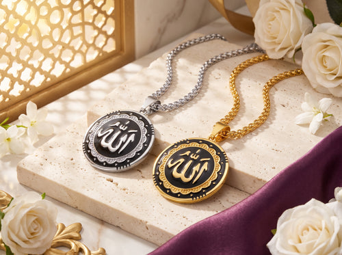 Allah hanger ketting goud en zilver titanium staal islamitisch sieraad Shahzadi