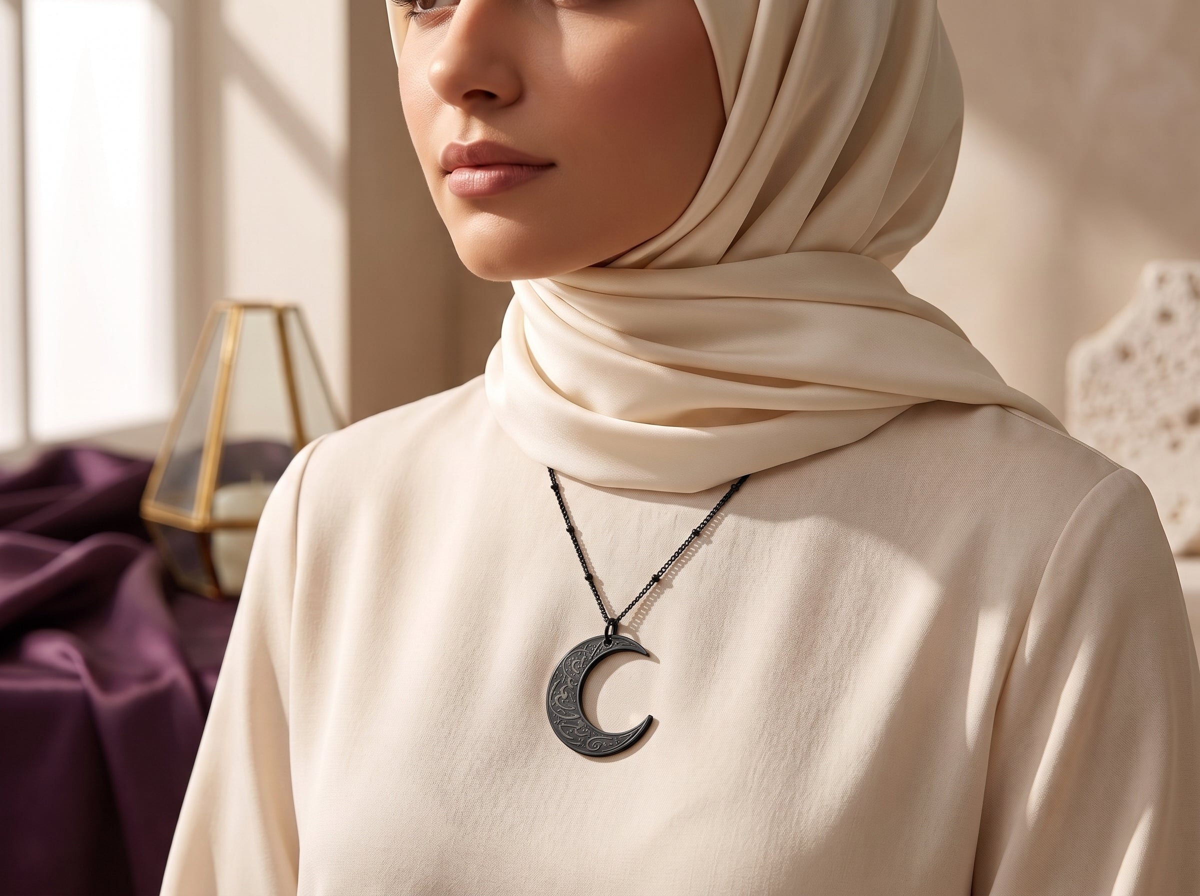 Arabische maan ketting gedragen islamitisch sieraad dames