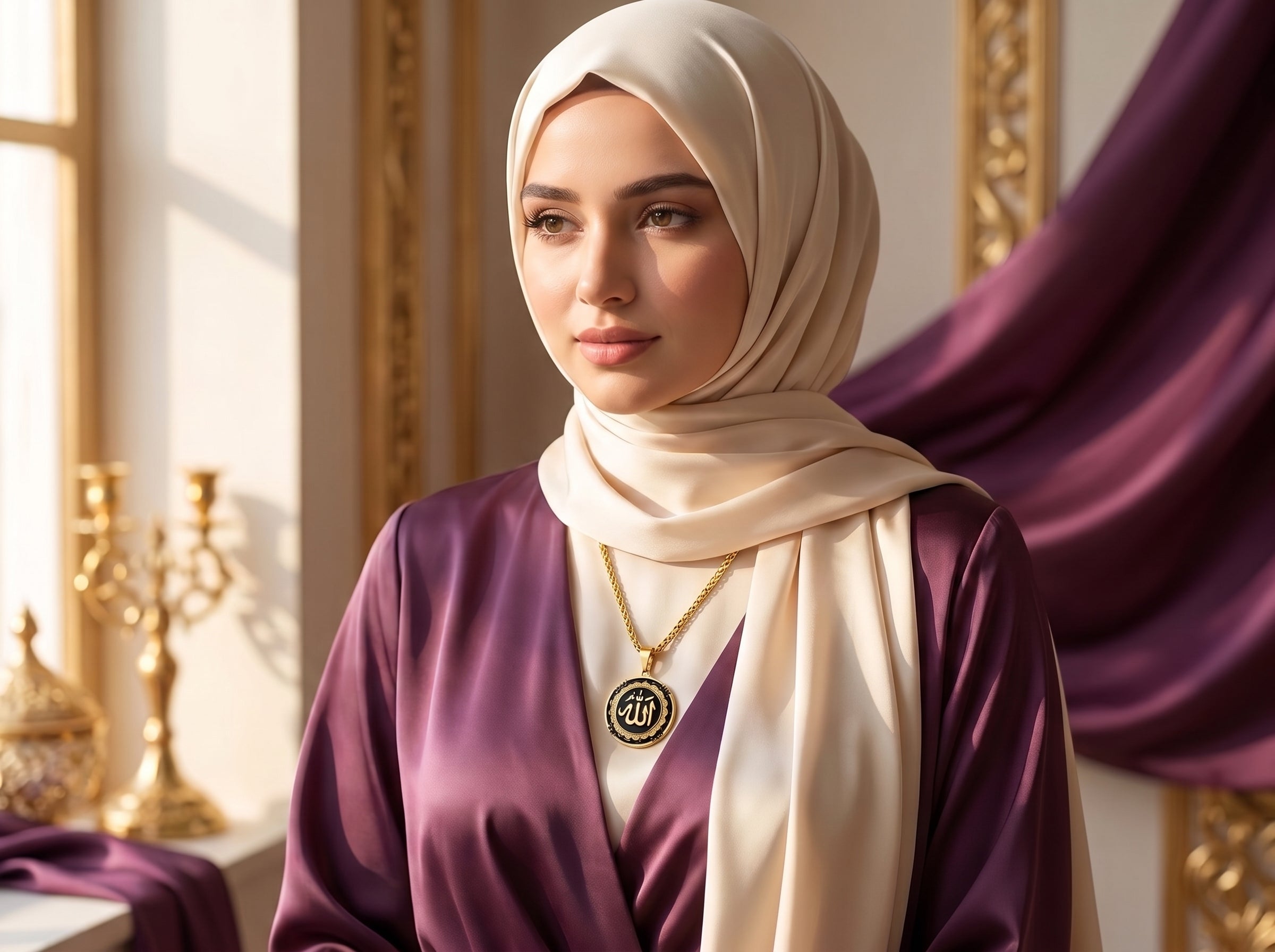 Allah hanger goud met ketting close-up islamitisch sieraad dames