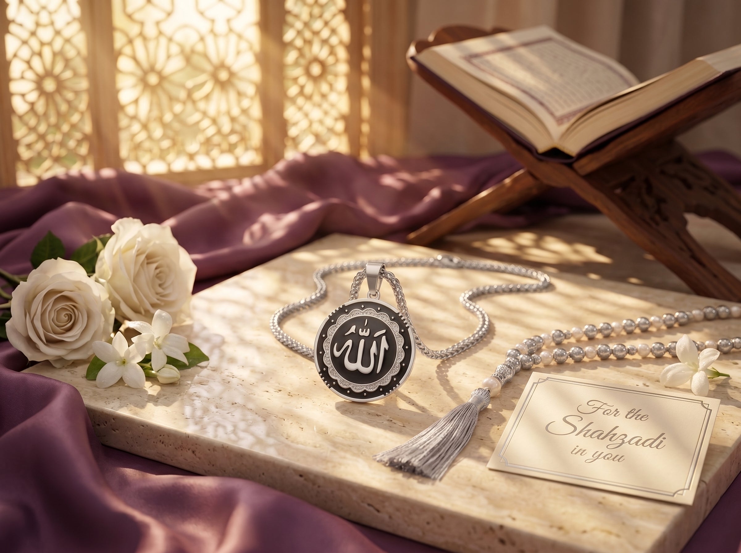 Allah hanger zilver zonder ketting titanium staal islamitisch sieraad